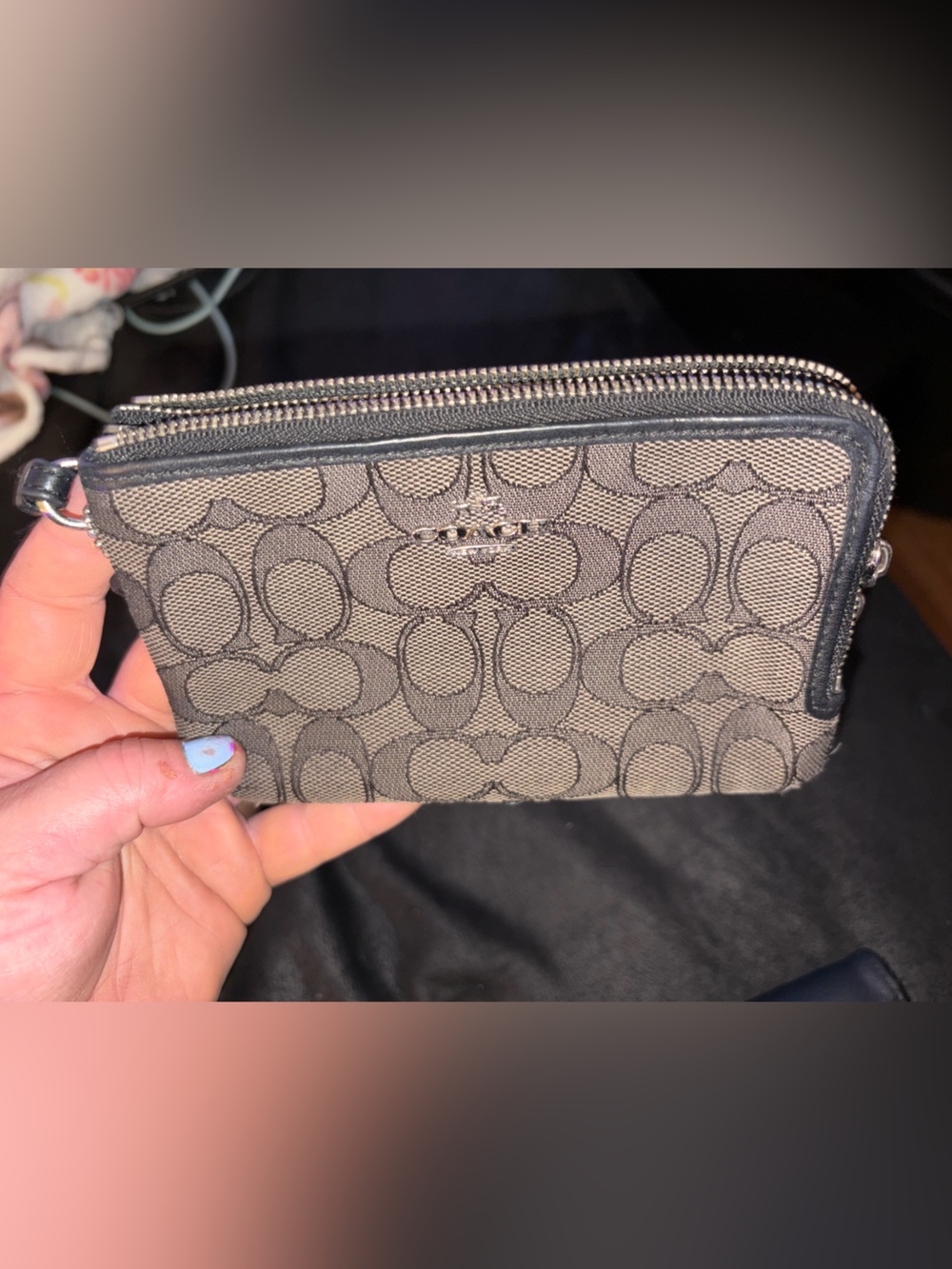 Coach Brown Signature Canvas Zip Phone Case with Wristlet